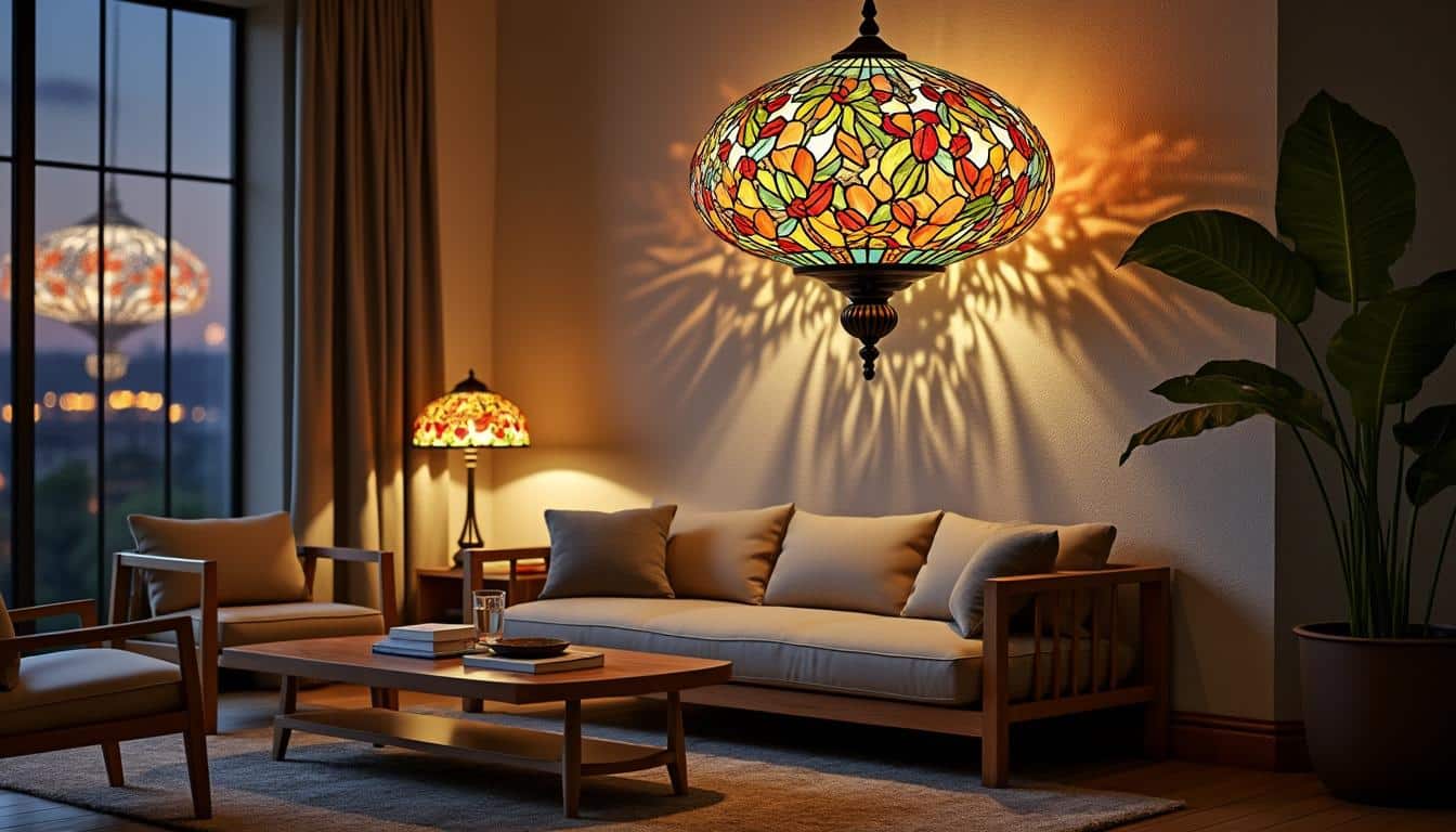 Illustration: Comprendre l’élégance des appliques en vitrail style Tiffany